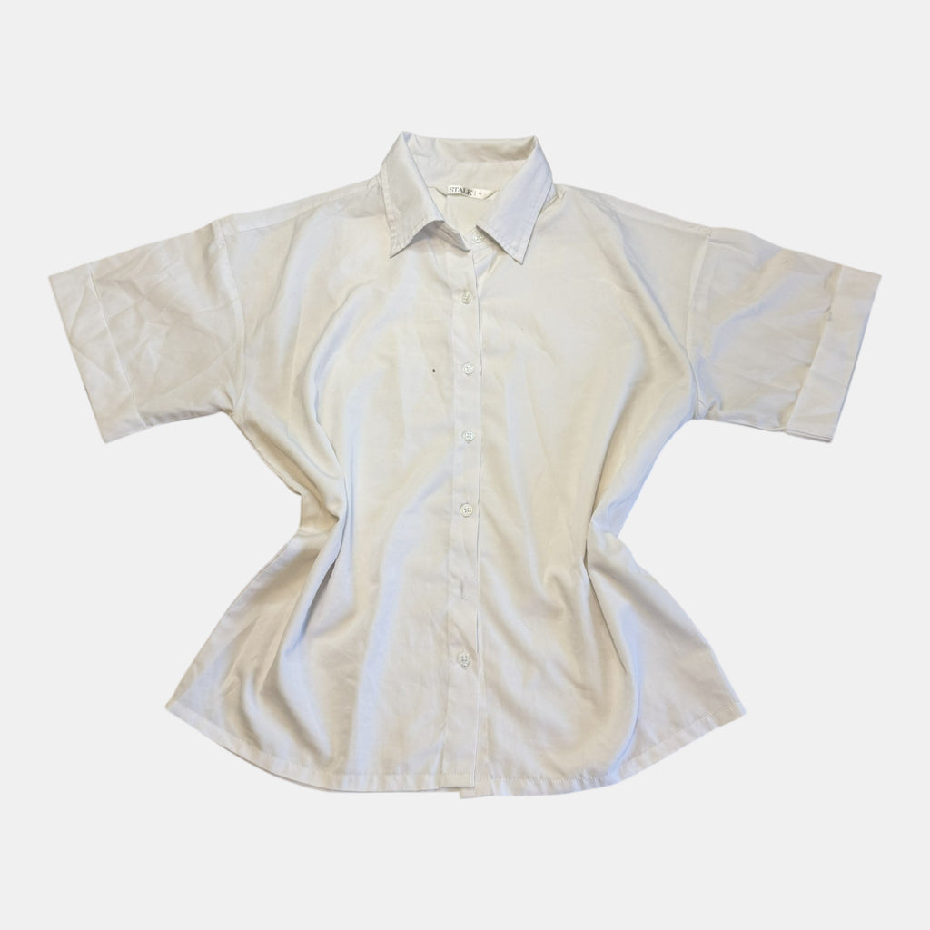 Stalk White Short Sleeve Oversized Button Up Shirt.