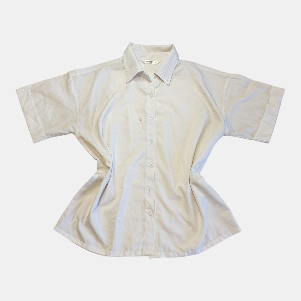 Stalk White Short Sleeve Oversized Button Up Shirt.
