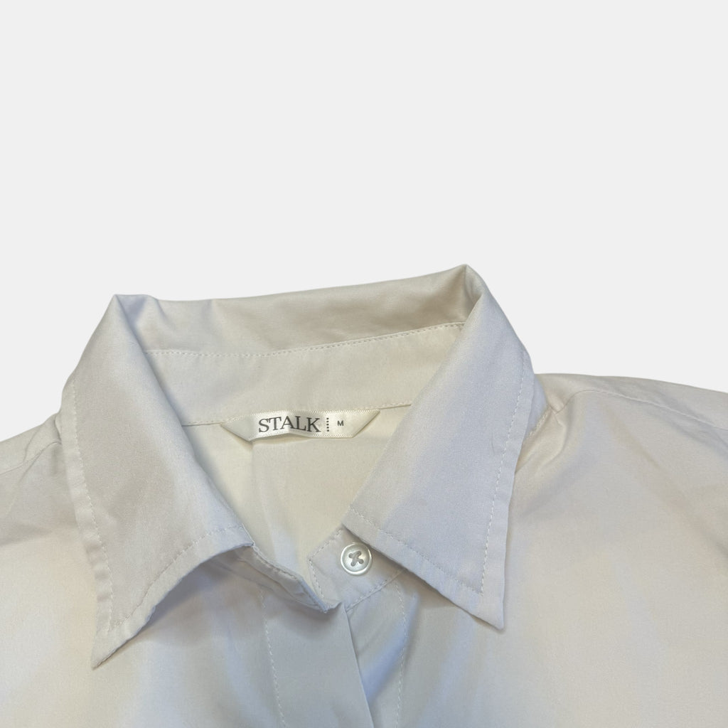 Stalk White Short Sleeve Oversized Button Up Shirt.