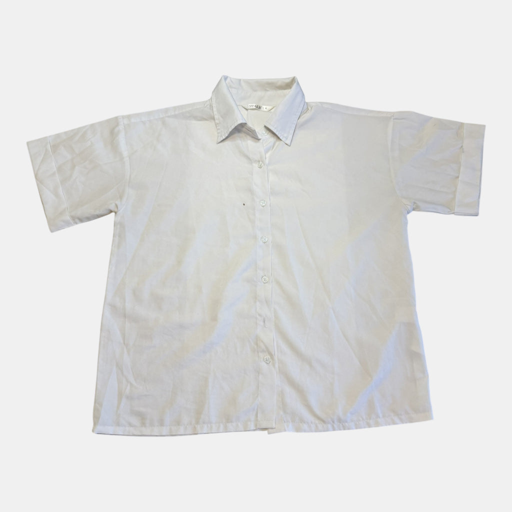 Stalk White Short Sleeve Oversized Button Up Shirt.