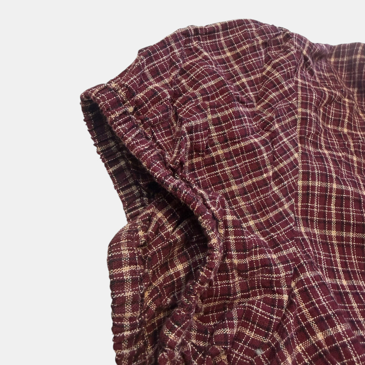 Neovision Plaid Puff Sleeve Button Up Blouse