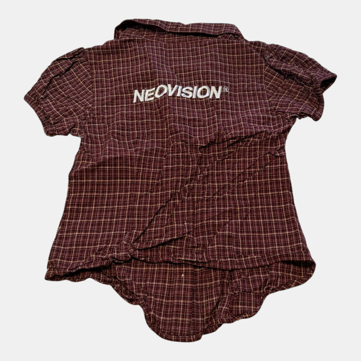 Neovision Plaid Puff Sleeve Button Up Blouse