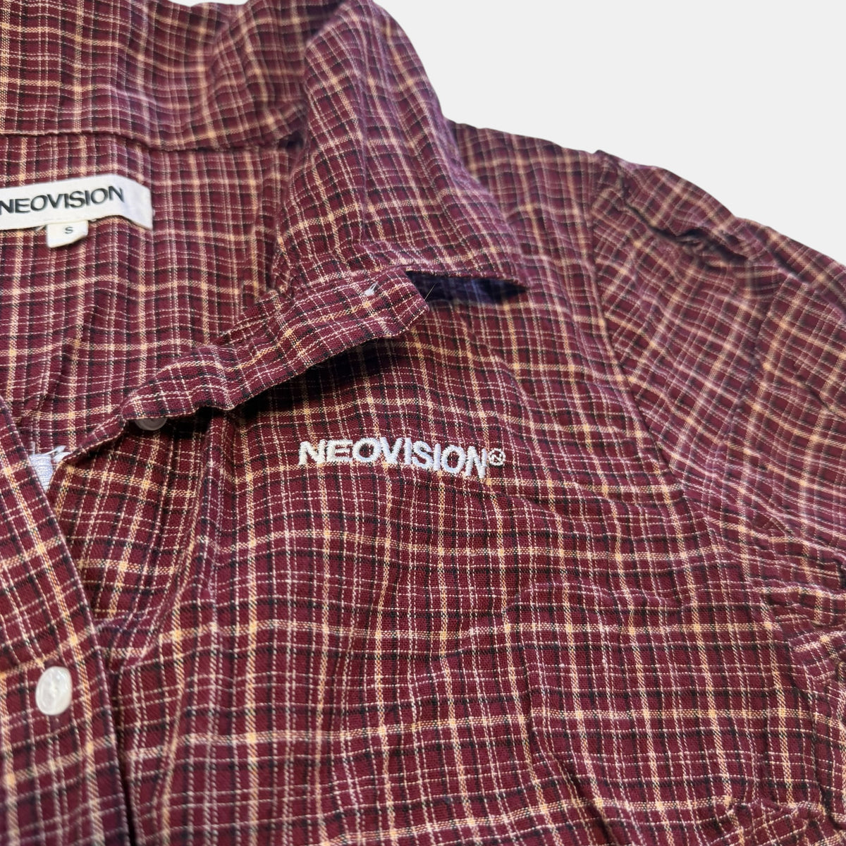 Neovision Plaid Puff Sleeve Button Up Blouse