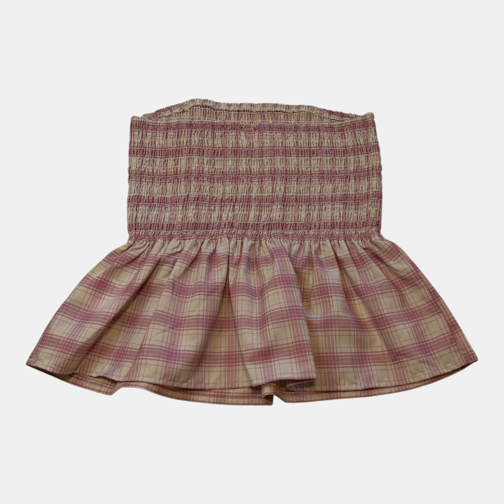 Factorie Pink Plaid Shirred Peplum Tube Top.