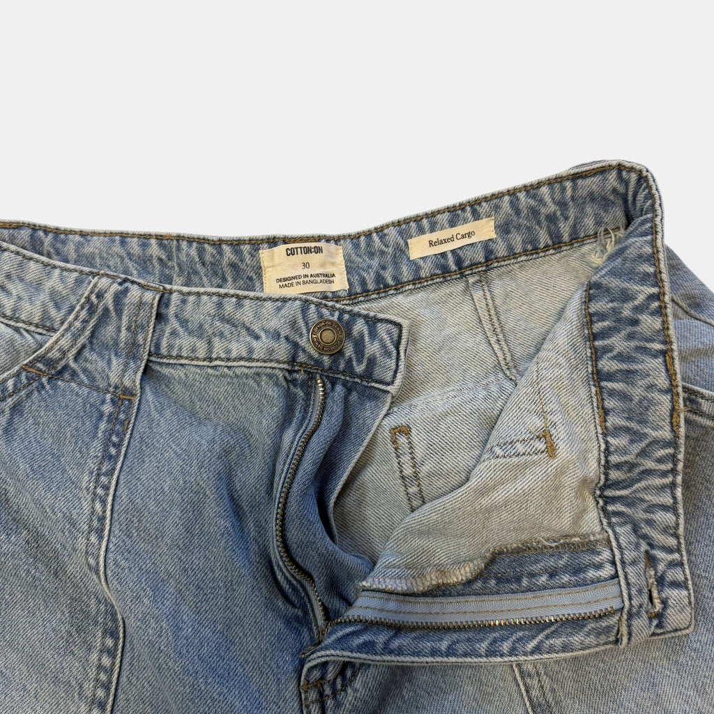 Cotton On Relaxed Fit Multi Pocket Denim Cargo Jeans.
