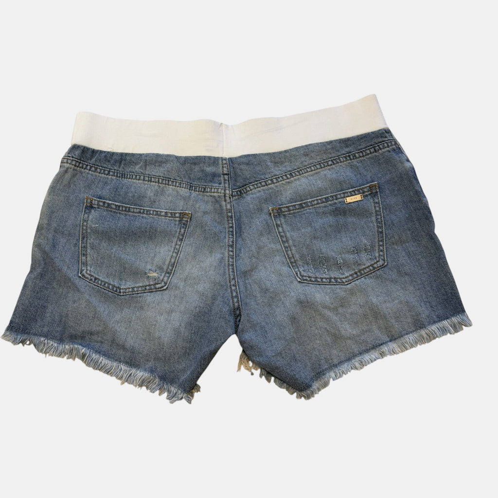 'Ripe Denim' Maternity Distressed Denim Shorts with Belly Band.