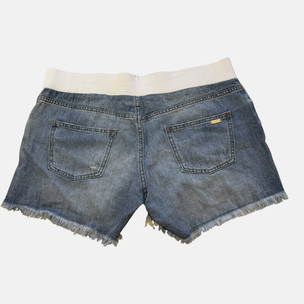 'Ripe Denim' Maternity Distressed Denim Shorts with Belly Band.