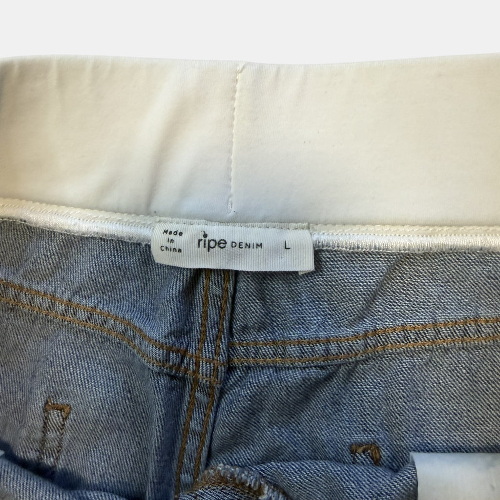 'Ripe Denim' Maternity Distressed Denim Shorts with Belly Band.