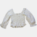 Kings Road White Crochet Long Puff Sleeve Milkmaid Peplum Top.
