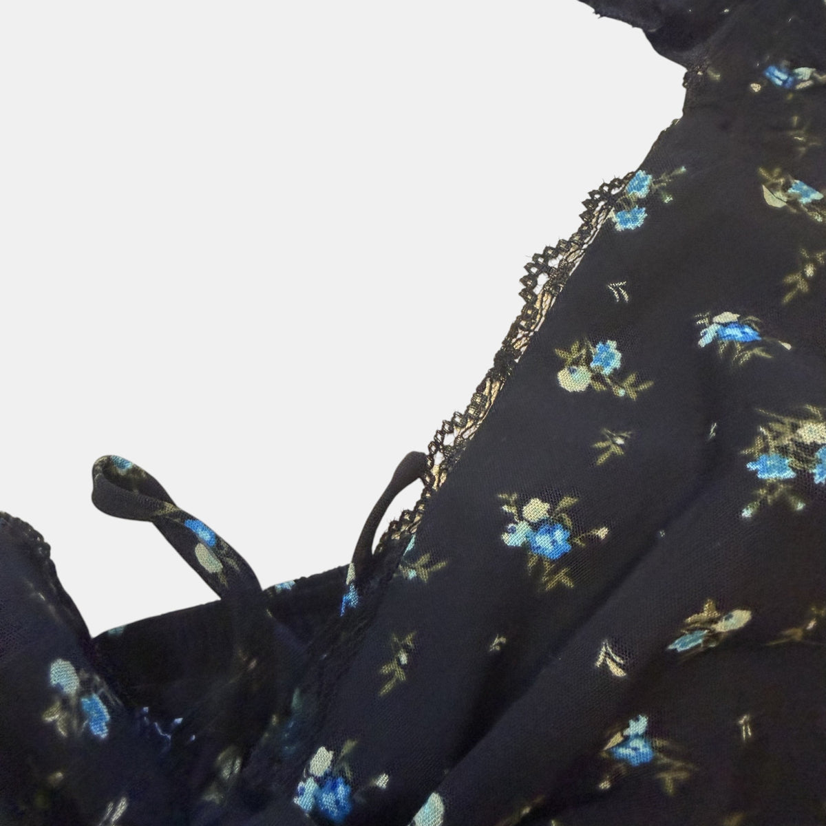 Ally Fashion Black Ditsy Floral Smocked Ruffle Crop Top.
