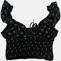 Ally Fashion Black Ditsy Floral Smocked Ruffle Crop Top.
