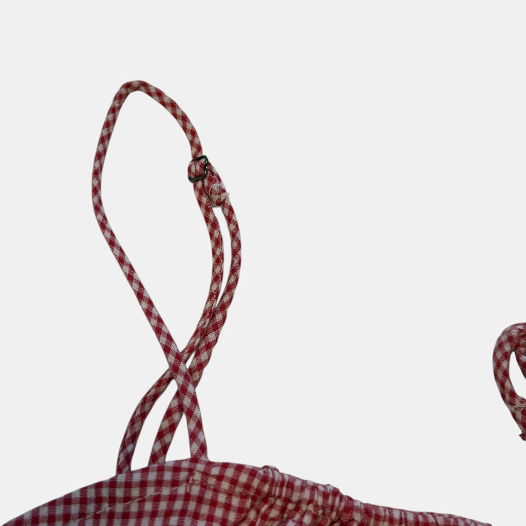 Ghanda Red and White Gingham Tiered Smocked Mini Dress.