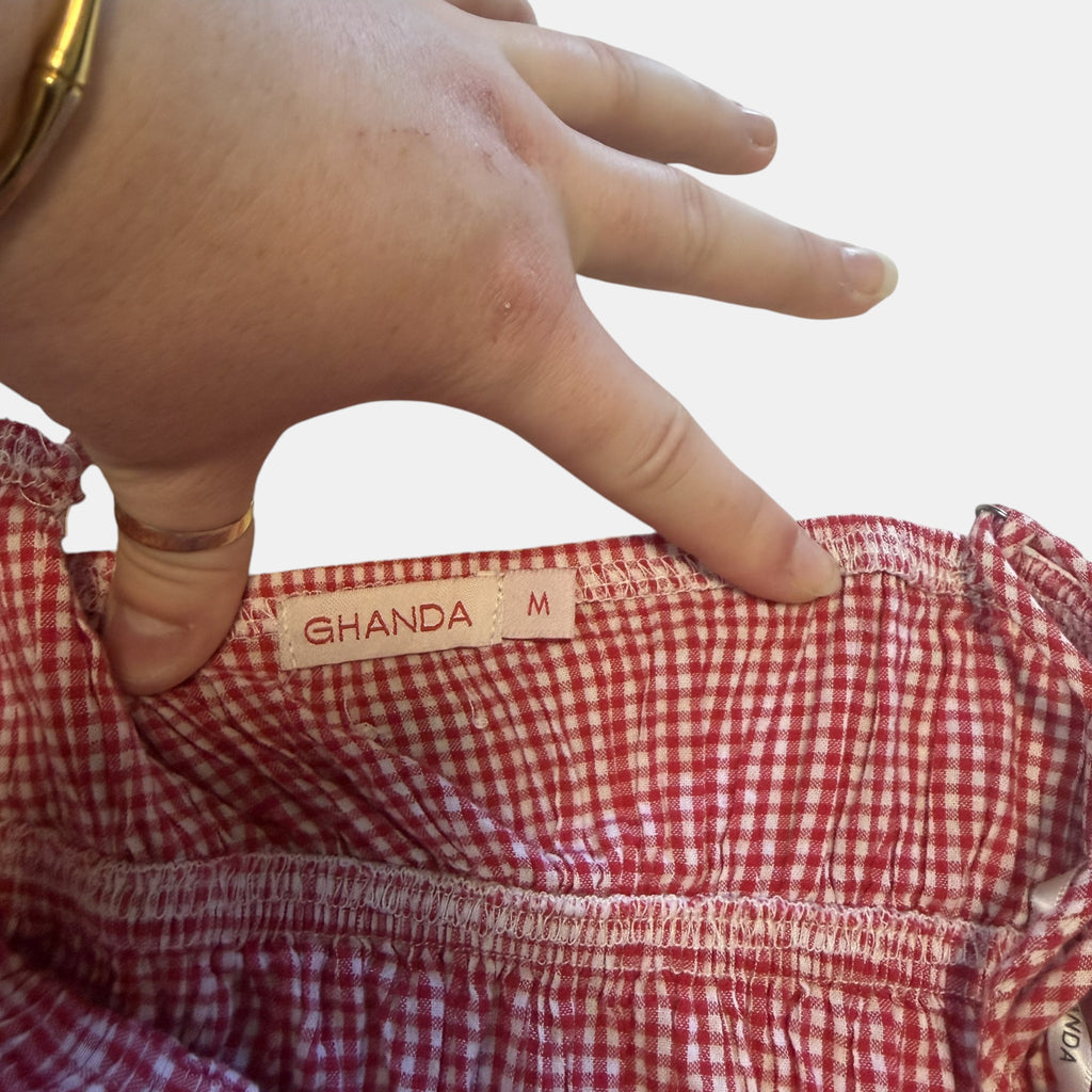Ghanda Red and White Gingham Tiered Smocked Mini Dress.