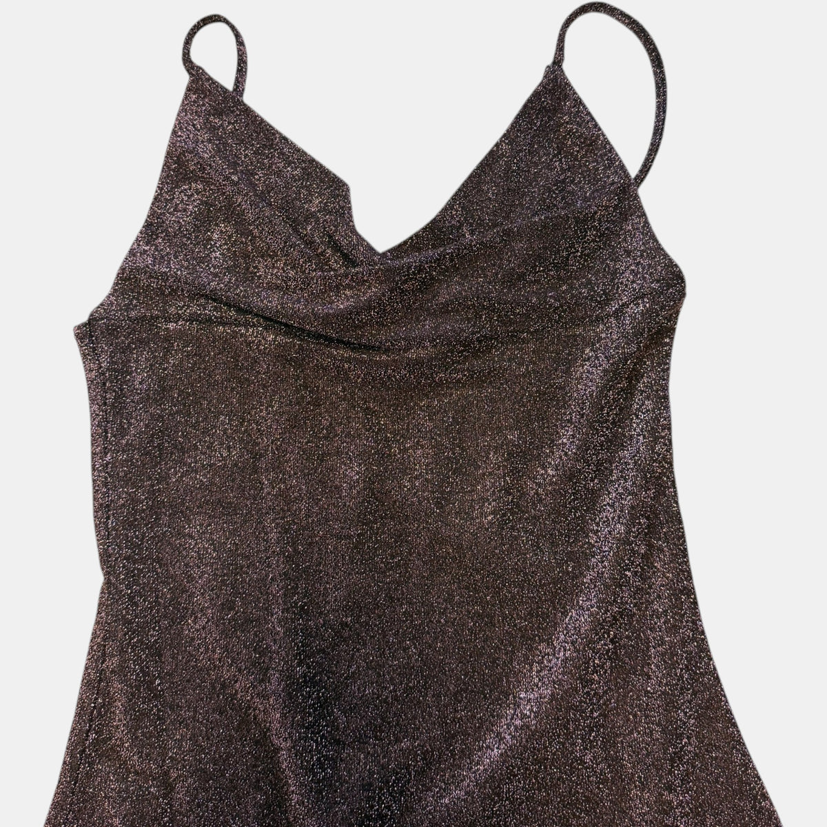 Valleygirl Bronze Metallic Glitter Cowl Neck