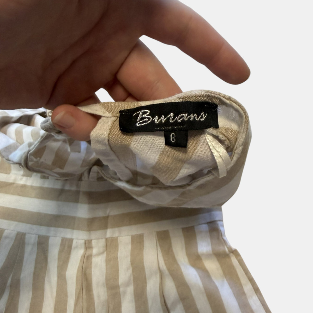 Burans Beige and White Vertical Striped Plunging