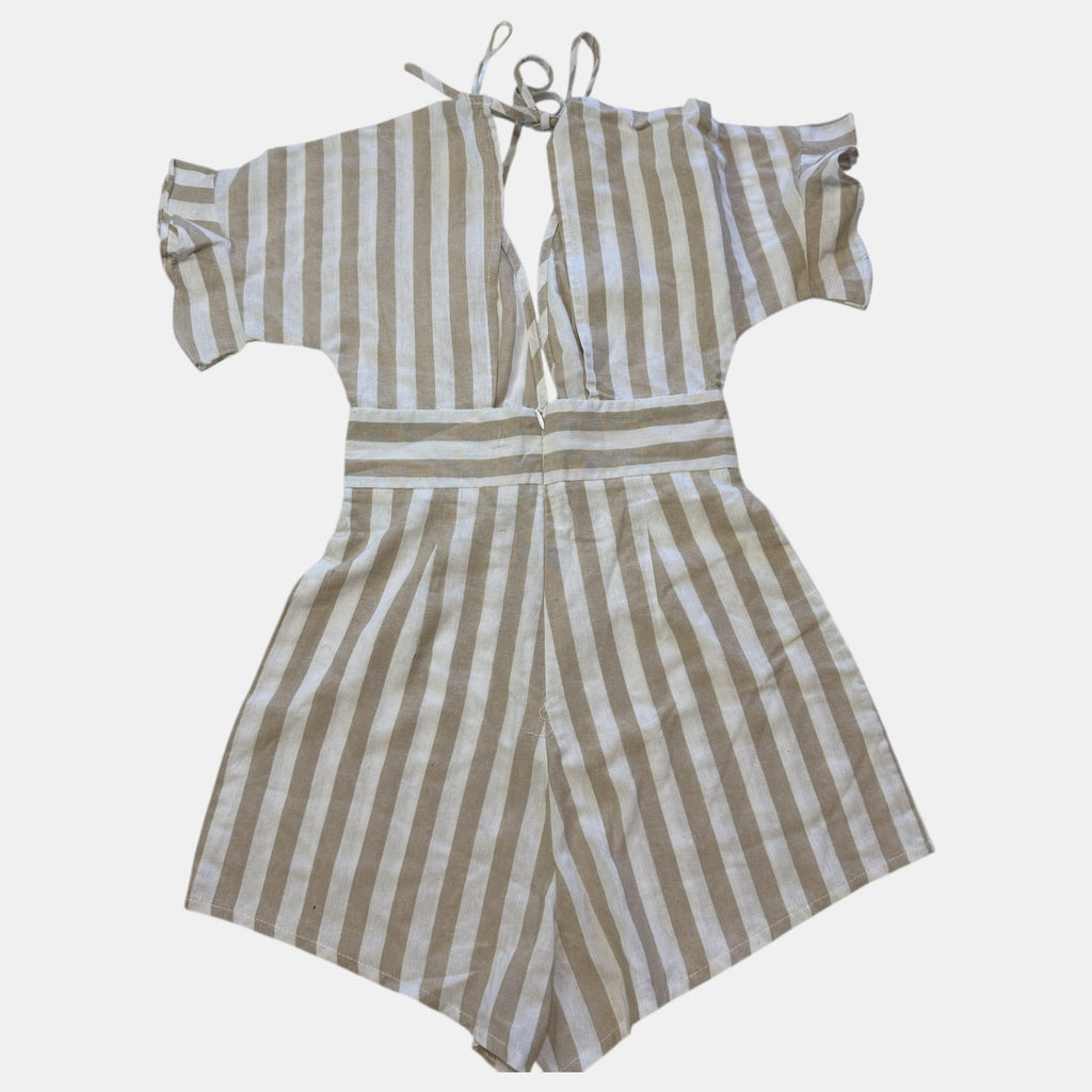 Burans Beige and White Vertical Striped Plunging