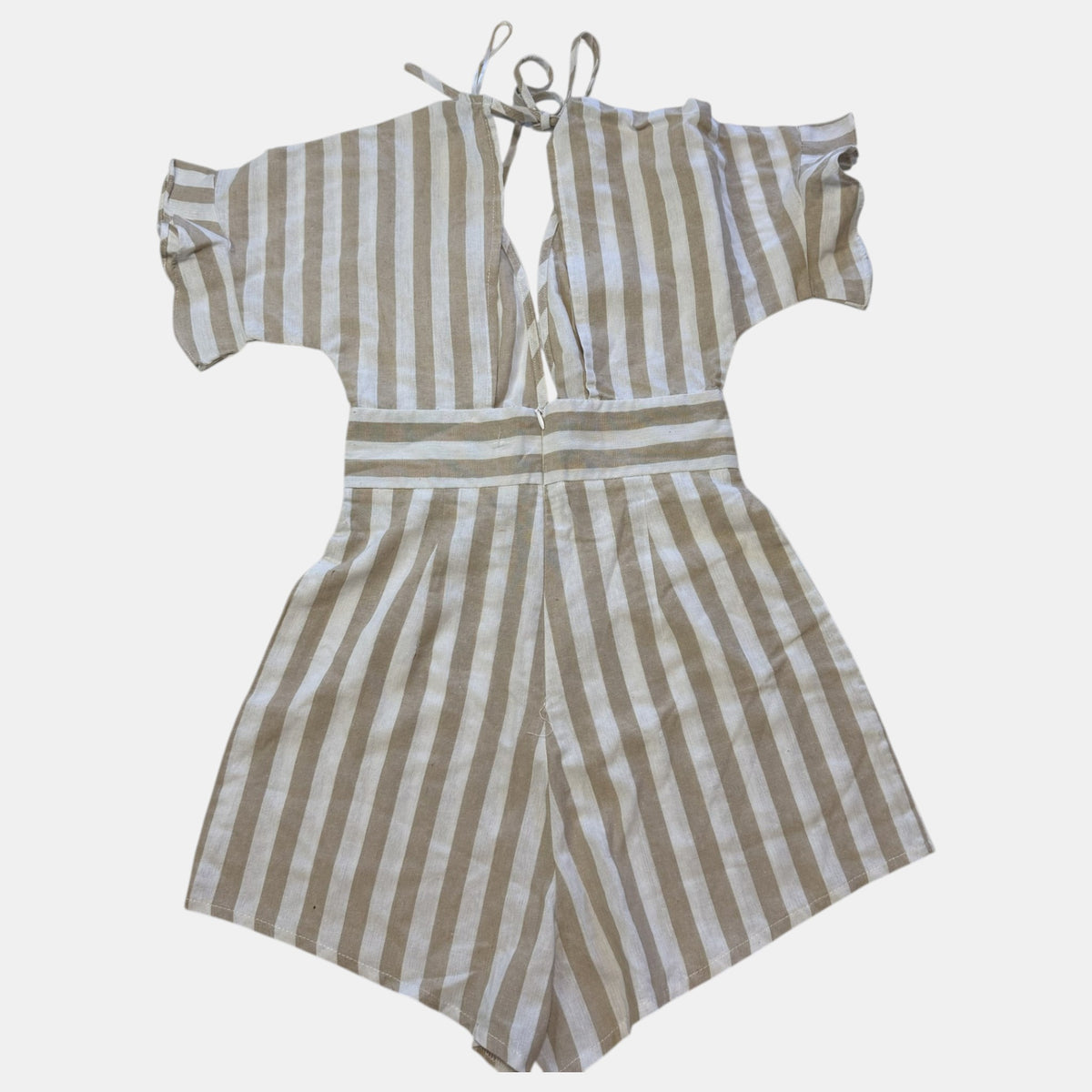 Burans Beige and White Vertical Striped Plunging
