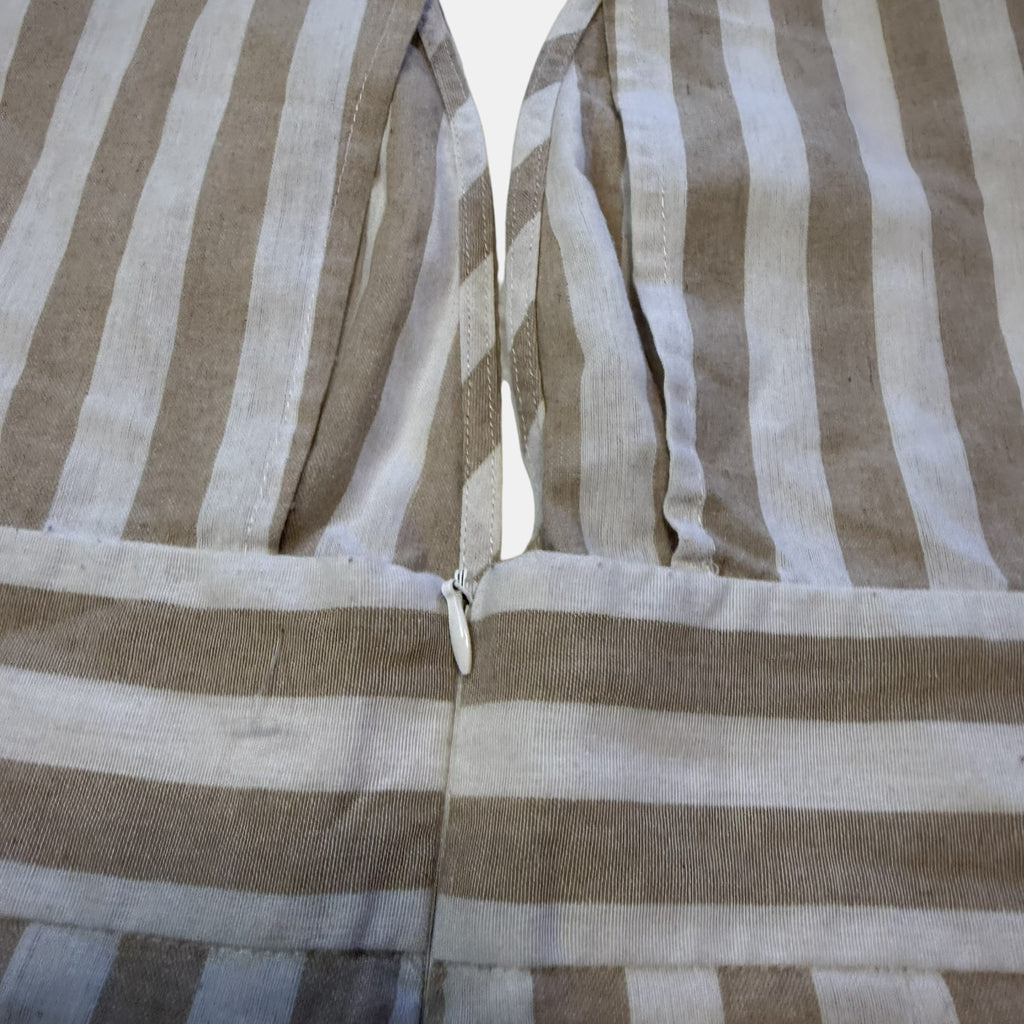 Burans Beige and White Vertical Striped Plunging