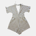 Burans Beige and White Vertical Striped Plunging