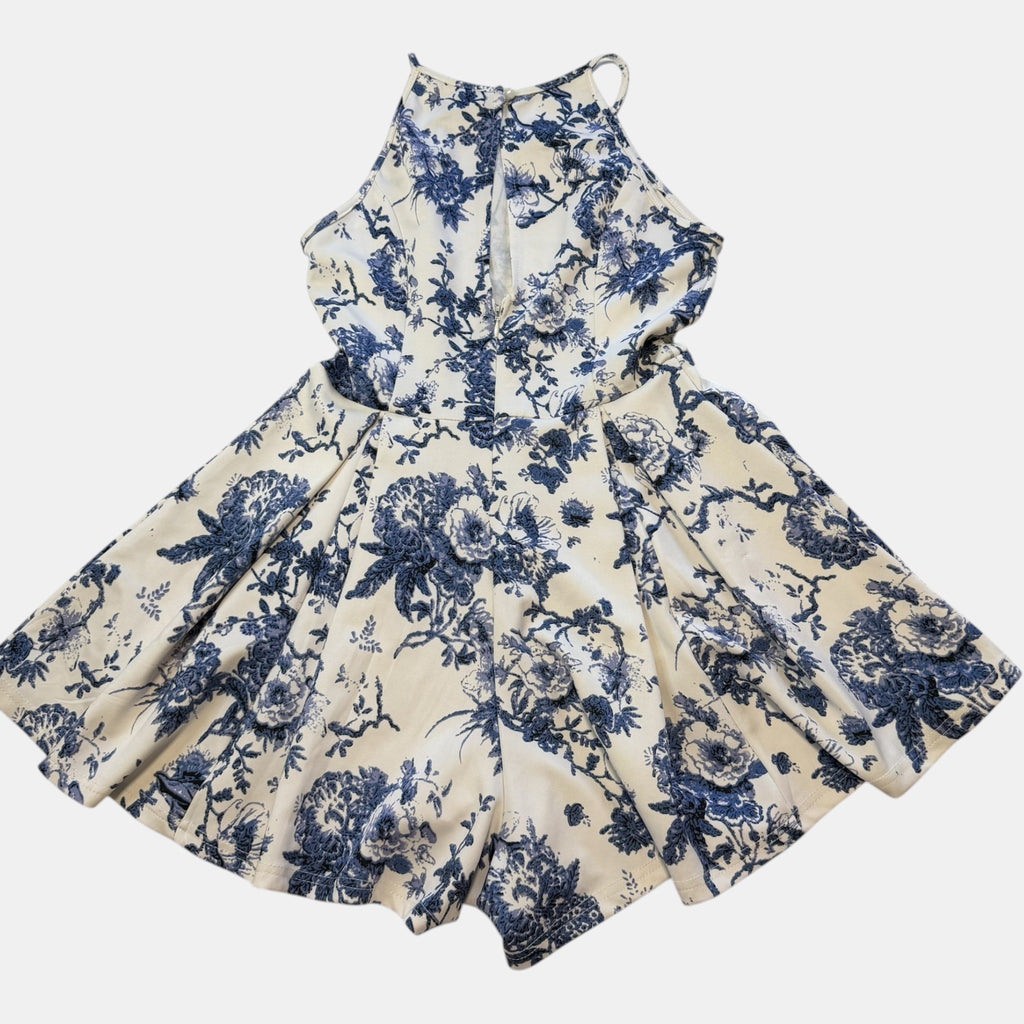 Ace Fashion Blue and White Floral Halter Neck Skort Playsuit.