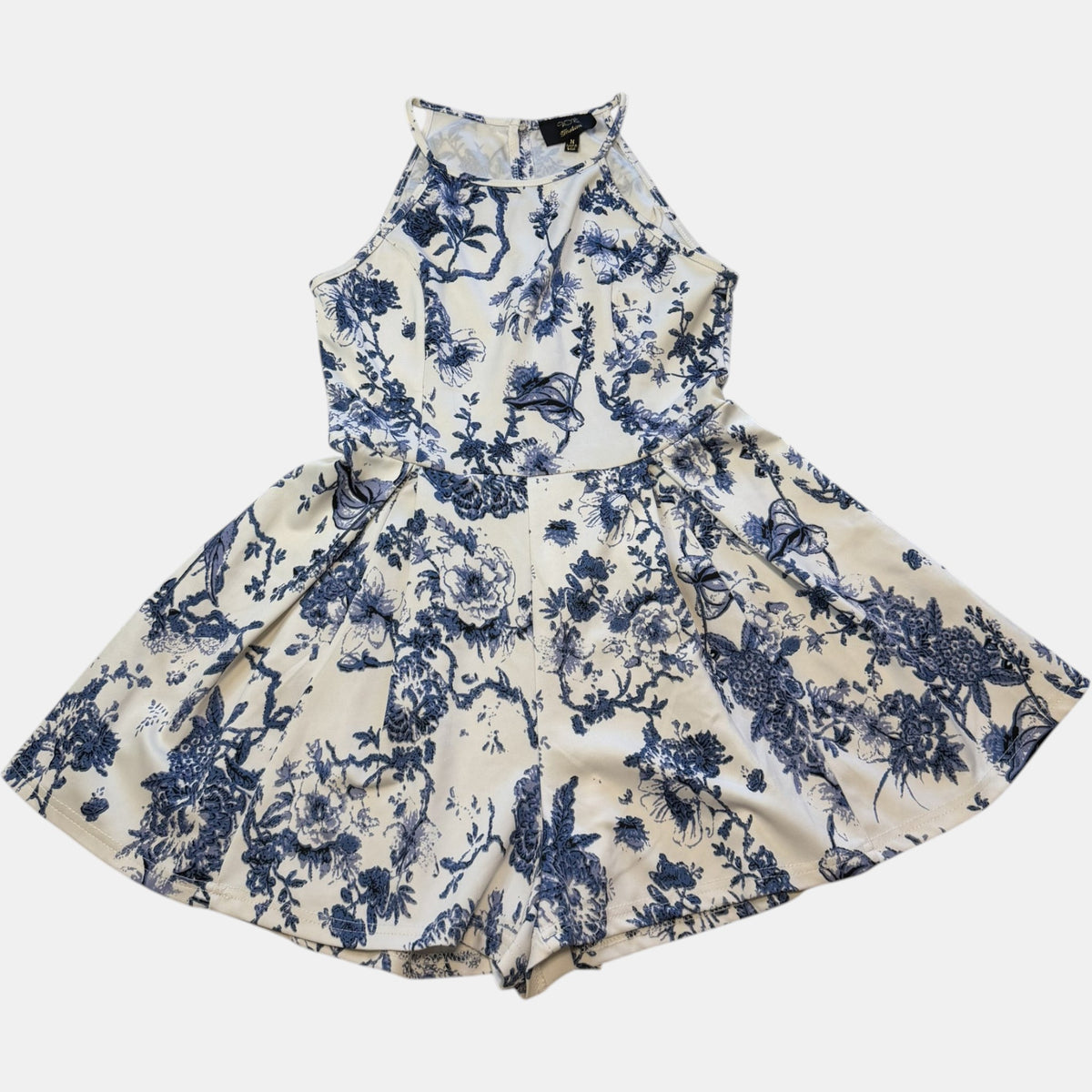 Ace Fashion Blue and White Floral Halter Neck Skort Playsuit.