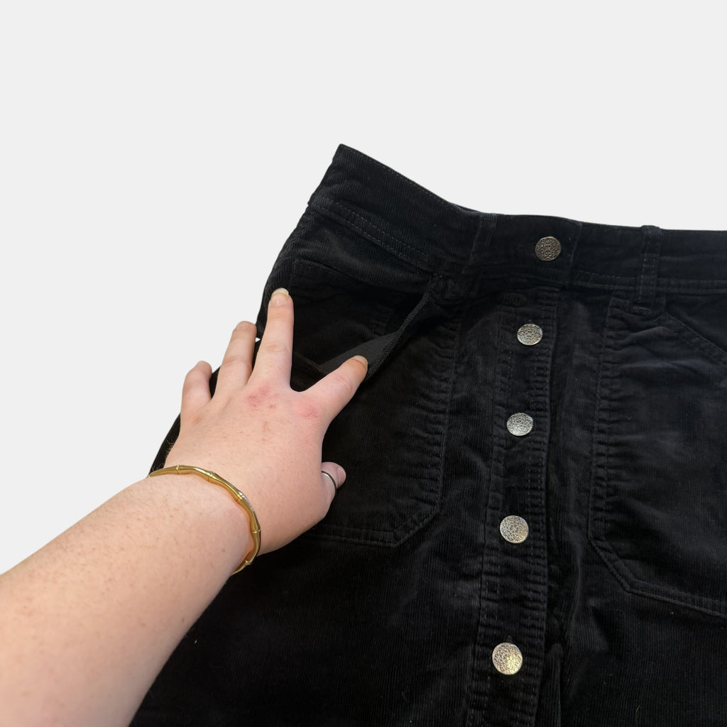 Papaya Weekend Black Corduroy Button Front Mini Skirt.