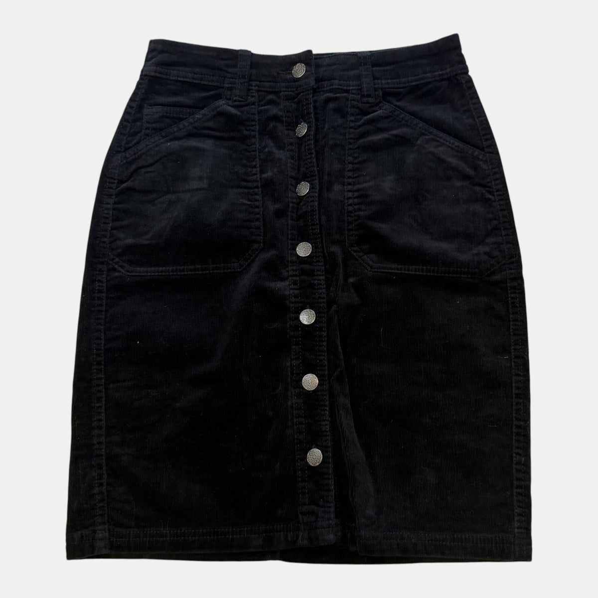 Papaya Weekend Black Corduroy Button Front Mini Skirt.