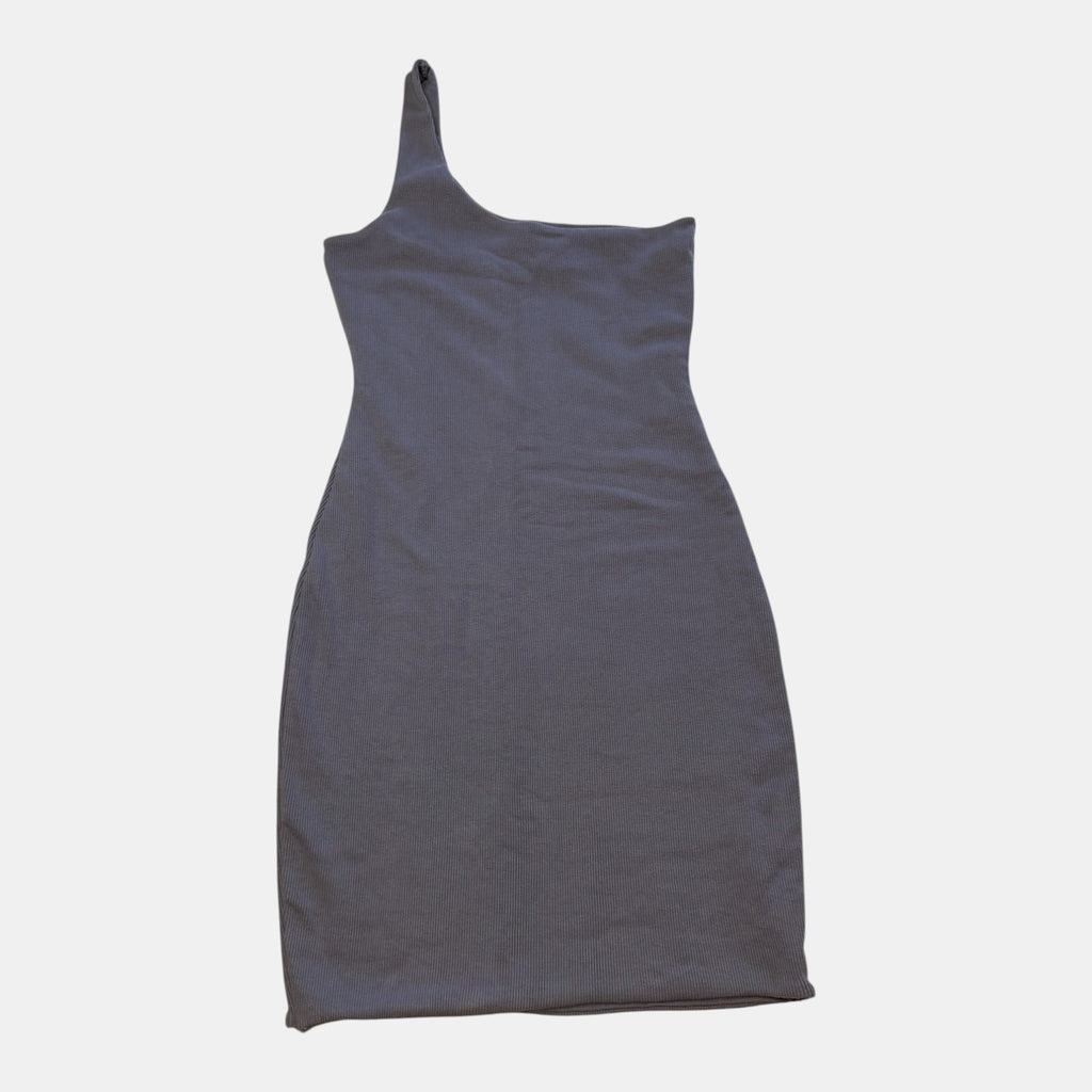 Meshki Charcoal Grey Ribbed One Shoulder Bodycon Mini Dress.