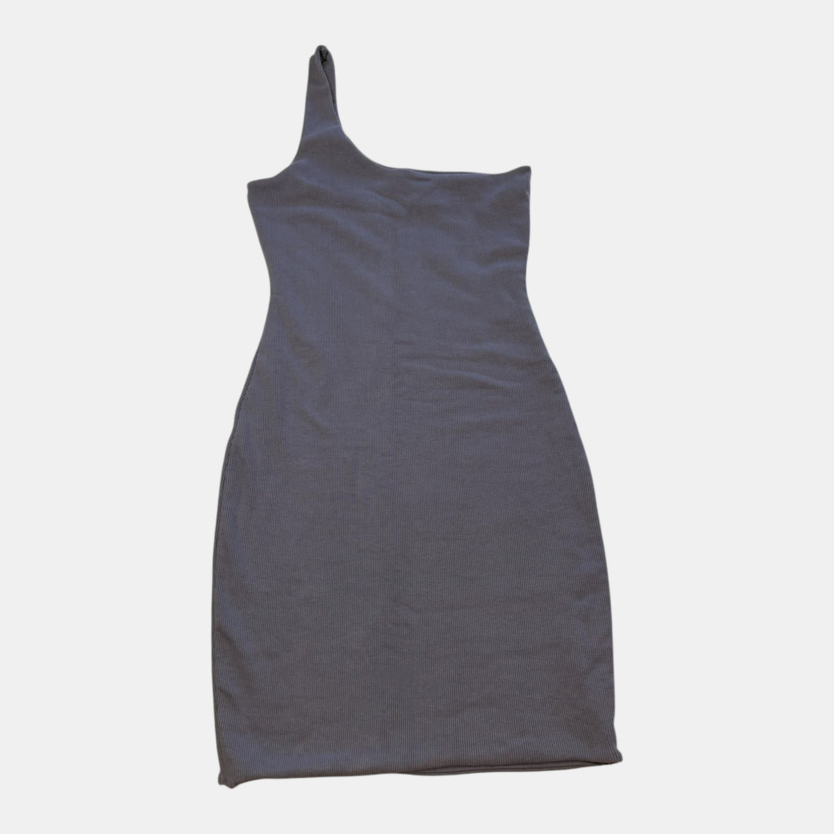 Meshki Charcoal Grey Ribbed One Shoulder Bodycon Mini Dress.