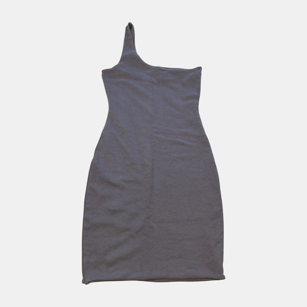 Meshki Charcoal Grey Ribbed One Shoulder Bodycon Mini Dress.