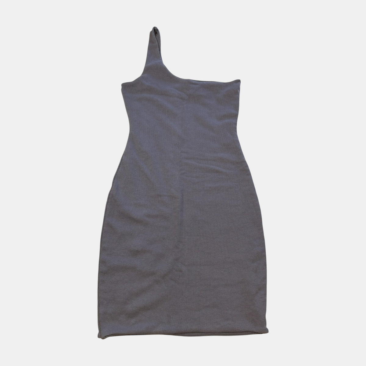 Meshki Charcoal Grey Ribbed One Shoulder Bodycon Mini Dress.