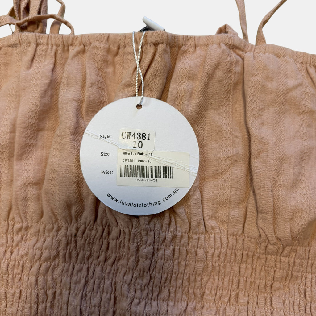 Luvalot NWT Blush Pink Alira Smocked Tie Shoulder Crop Top.
