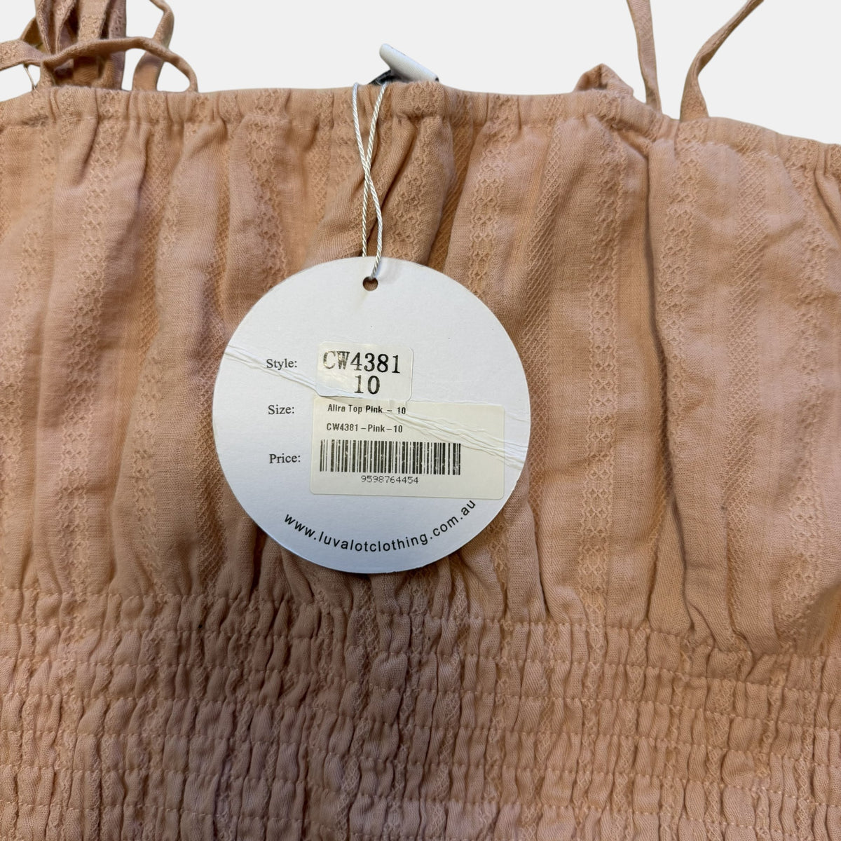 Luvalot NWT Blush Pink Alira Smocked Tie Shoulder Crop Top.