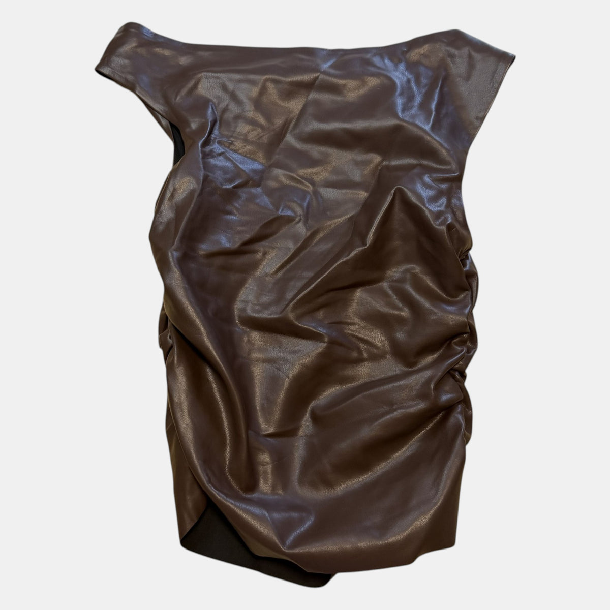 Supré Chocolate Brown Faux Leather Ruched Off Shoulder Top.