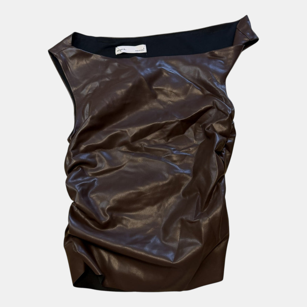 Supré Chocolate Brown Faux Leather Ruched Off Shoulder Top.