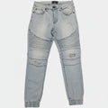 Light Wash Distressed Moto Denim Joggers