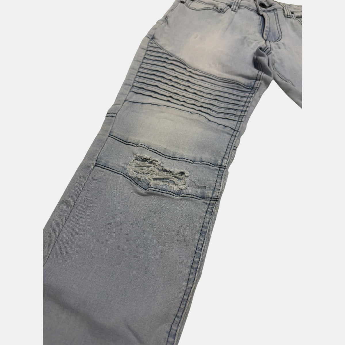 Light Wash Distressed Moto Denim Joggers