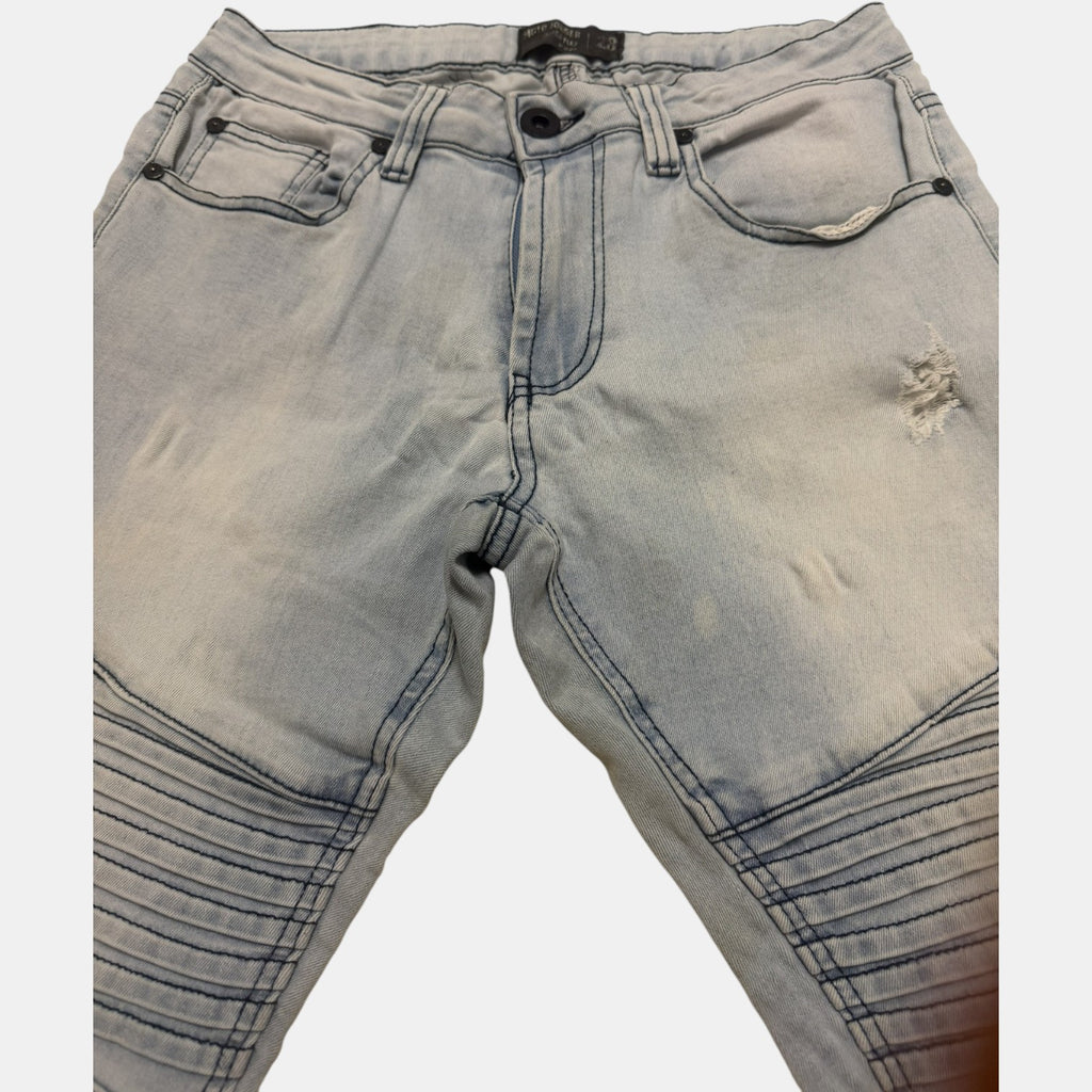 Light Wash Distressed Moto Denim Joggers