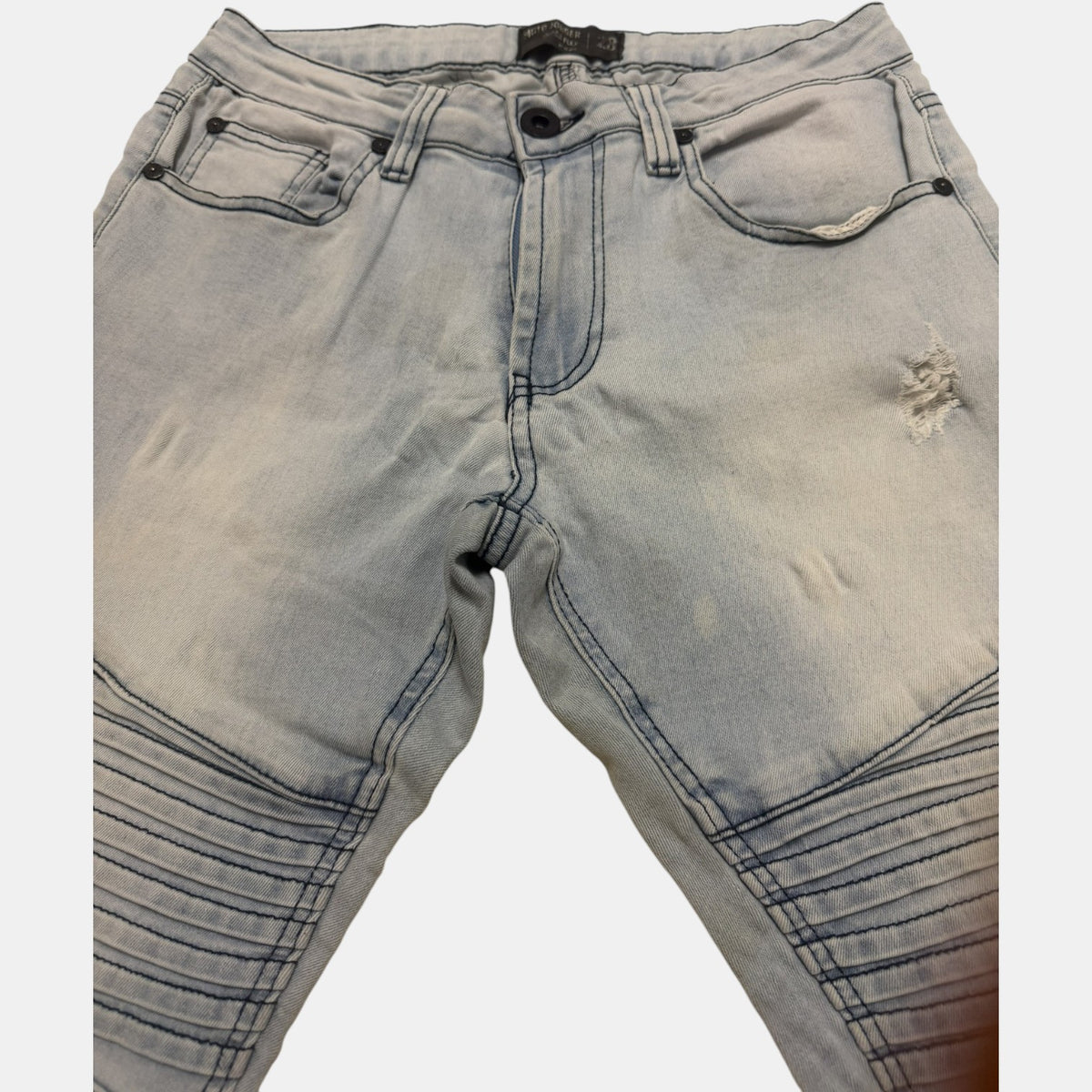 Light Wash Distressed Moto Denim Joggers