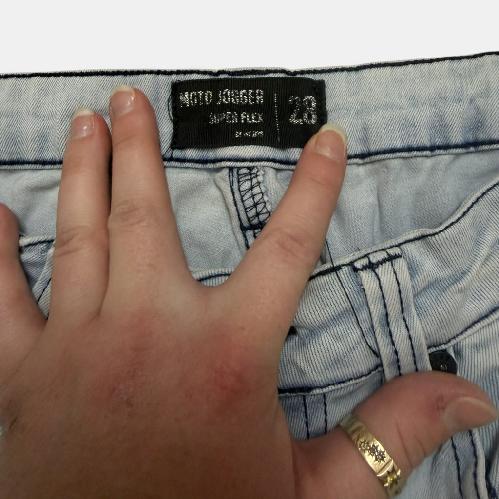 Light Wash Distressed Moto Denim Joggers
