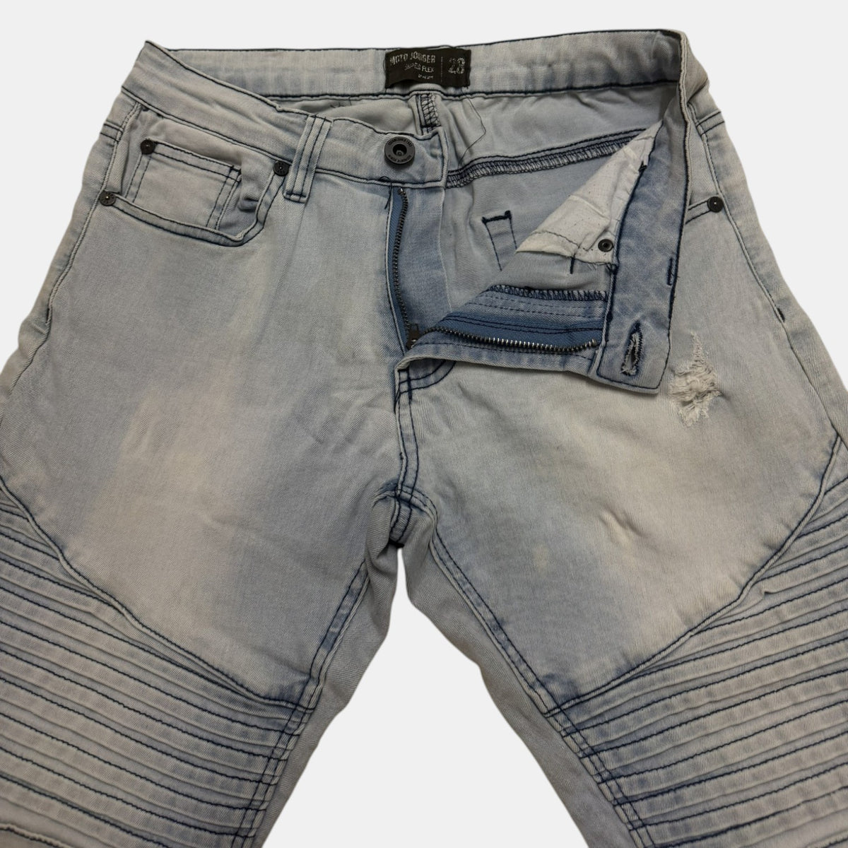 Light Wash Distressed Moto Denim Joggers