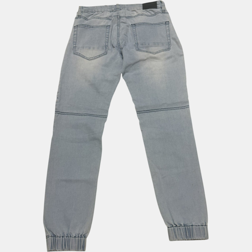 Light Wash Distressed Moto Denim Joggers