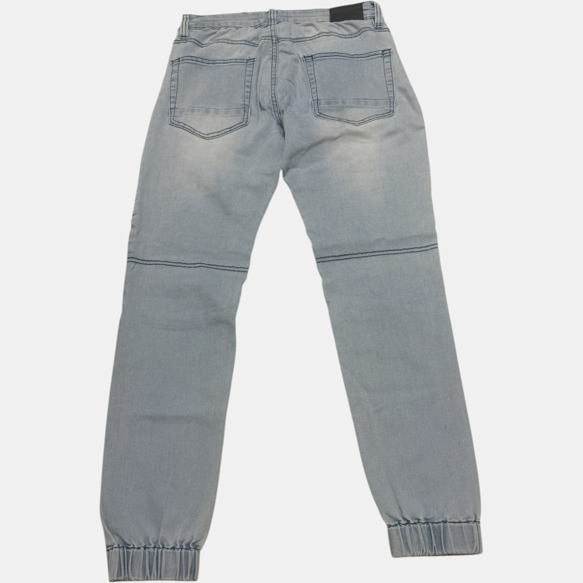Light Wash Distressed Moto Denim Joggers