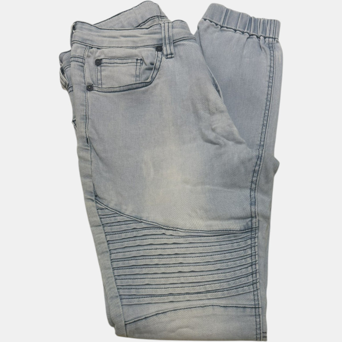 Light Wash Distressed Moto Denim Joggers