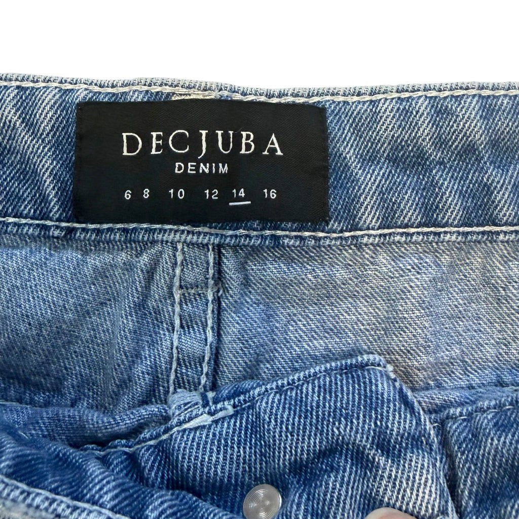 Decjuba Denim Light Wash Heavily Distressed Denim Shorts