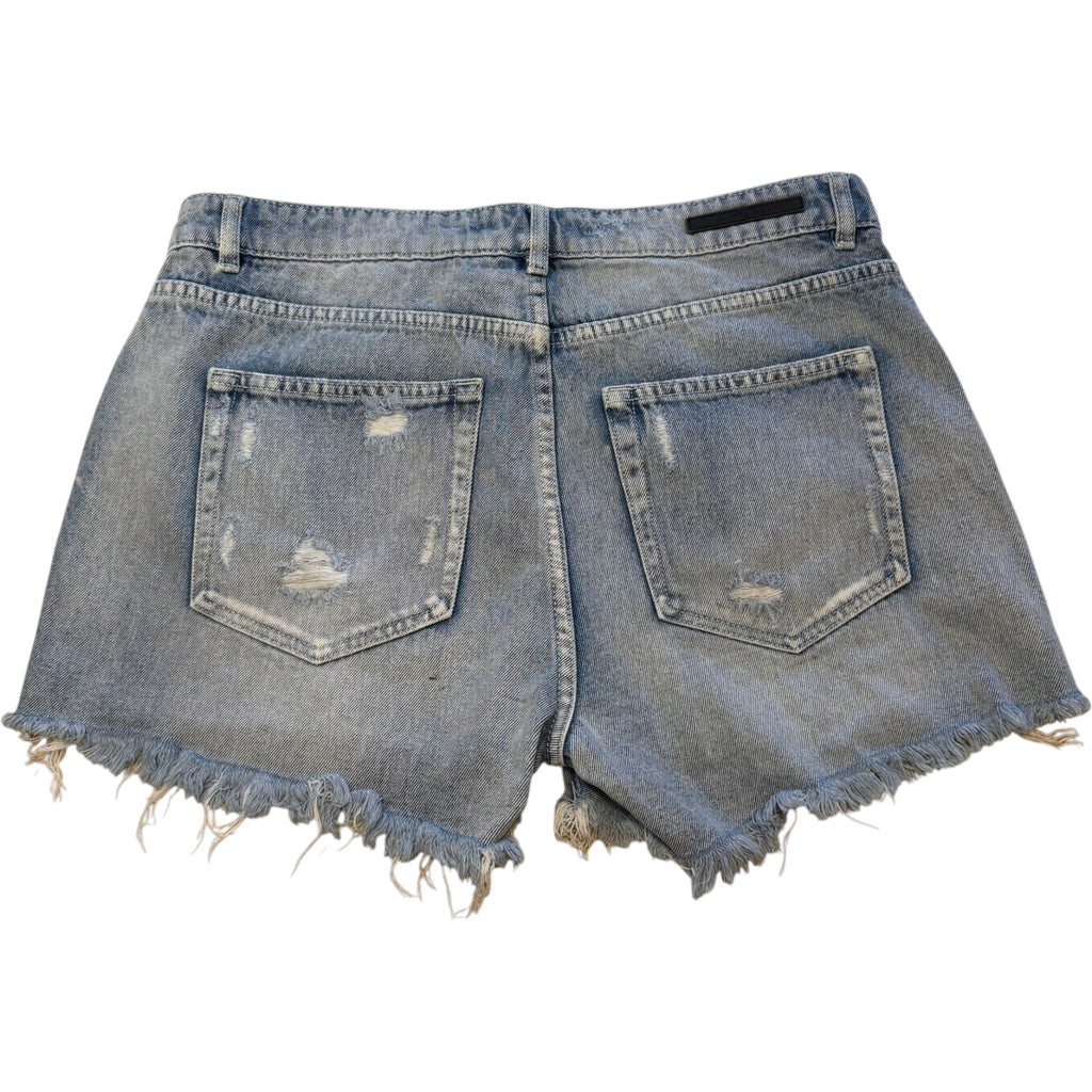 Decjuba Denim Light Wash Heavily Distressed Denim Shorts