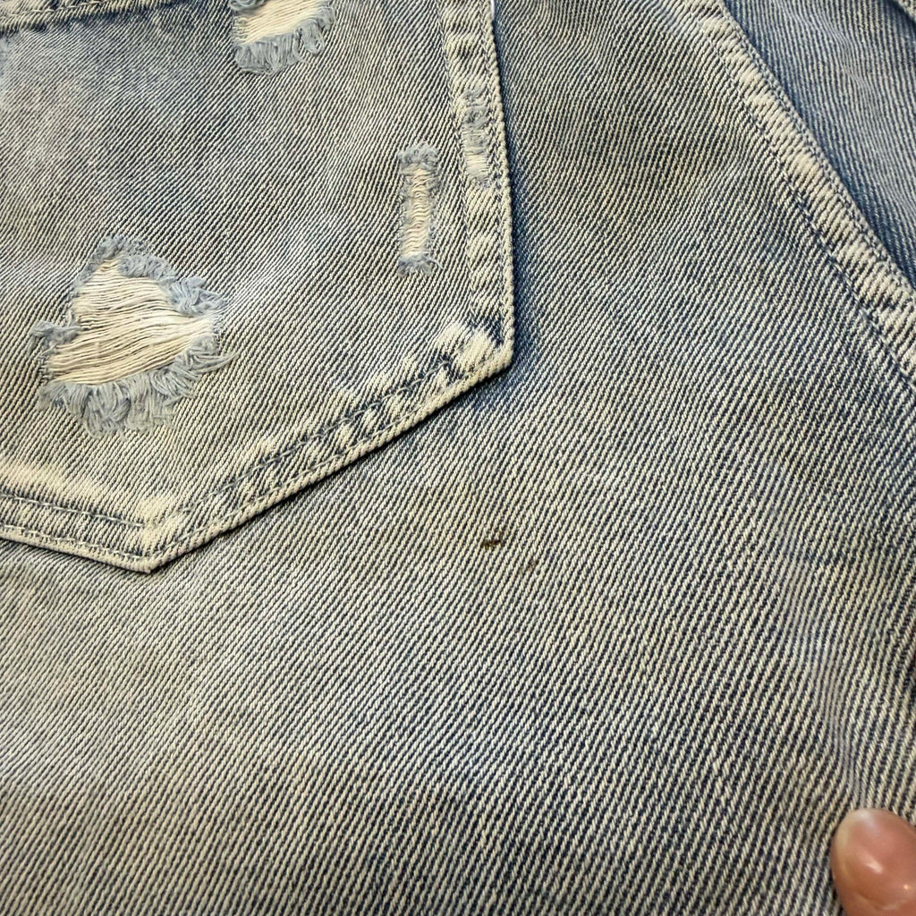 Decjuba Denim Light Wash Heavily Distressed Denim Shorts
