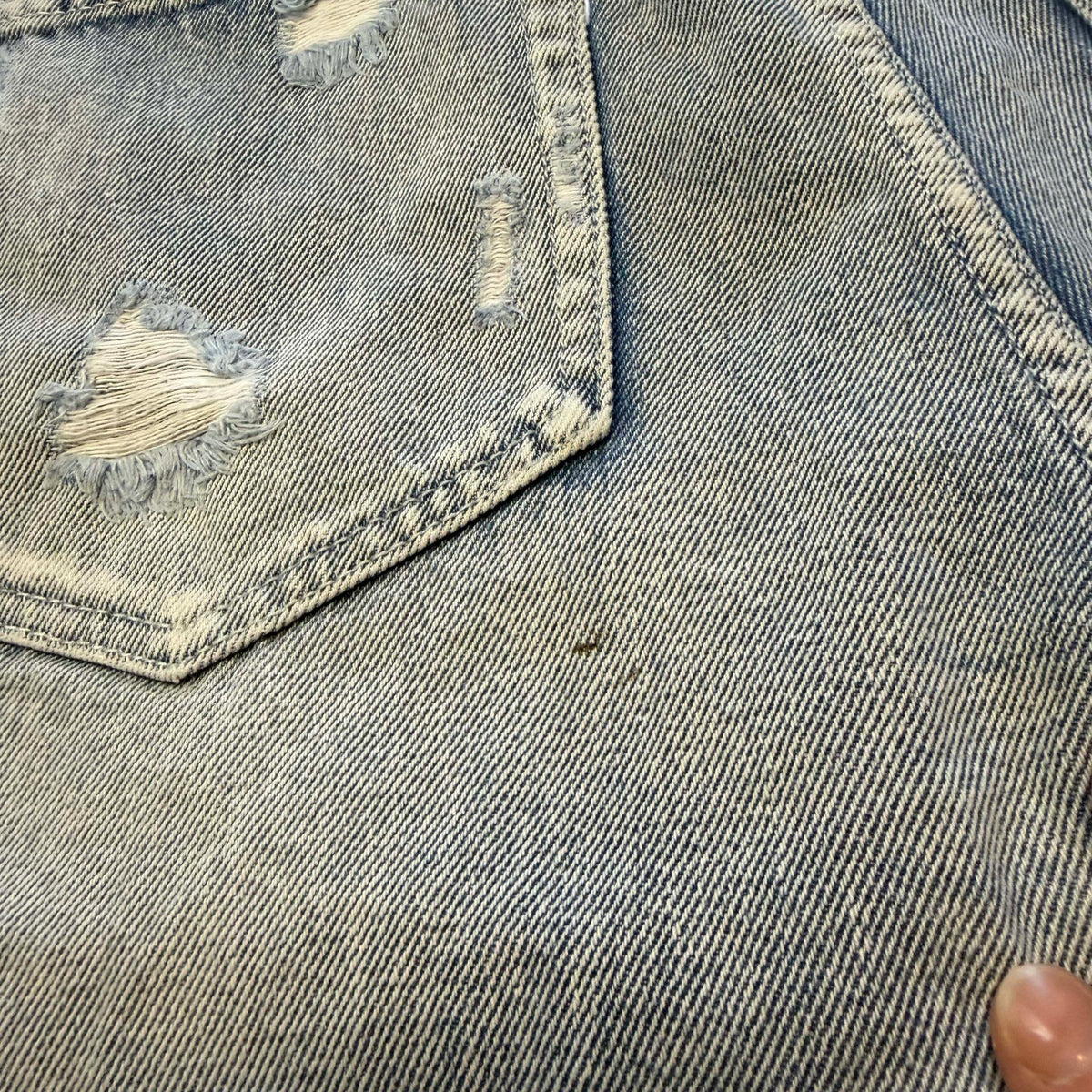 Decjuba Denim Light Wash Heavily Distressed Denim Shorts