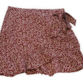 AVA Burgundy Floral Faux Wrap Ruffle Mini Skirt
