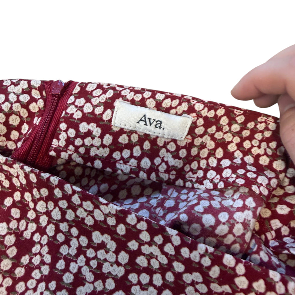 AVA Burgundy Floral Faux Wrap Ruffle Mini Skirt